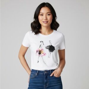 LOFT White Tee with Fashion Illustration